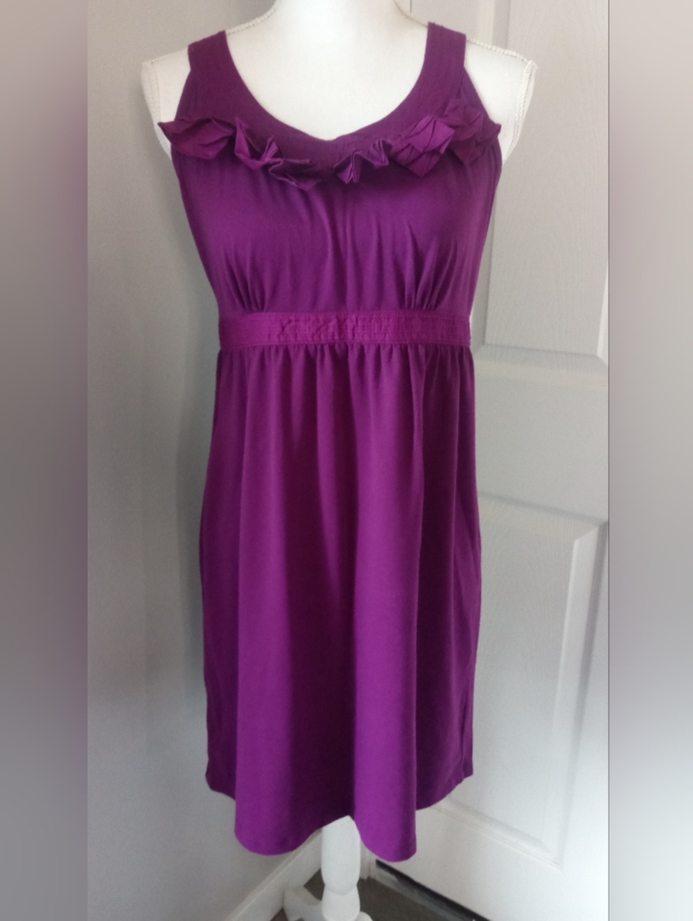 Ann Taylor Purple Sleeveless Ruffle-Trim Midi Dress
